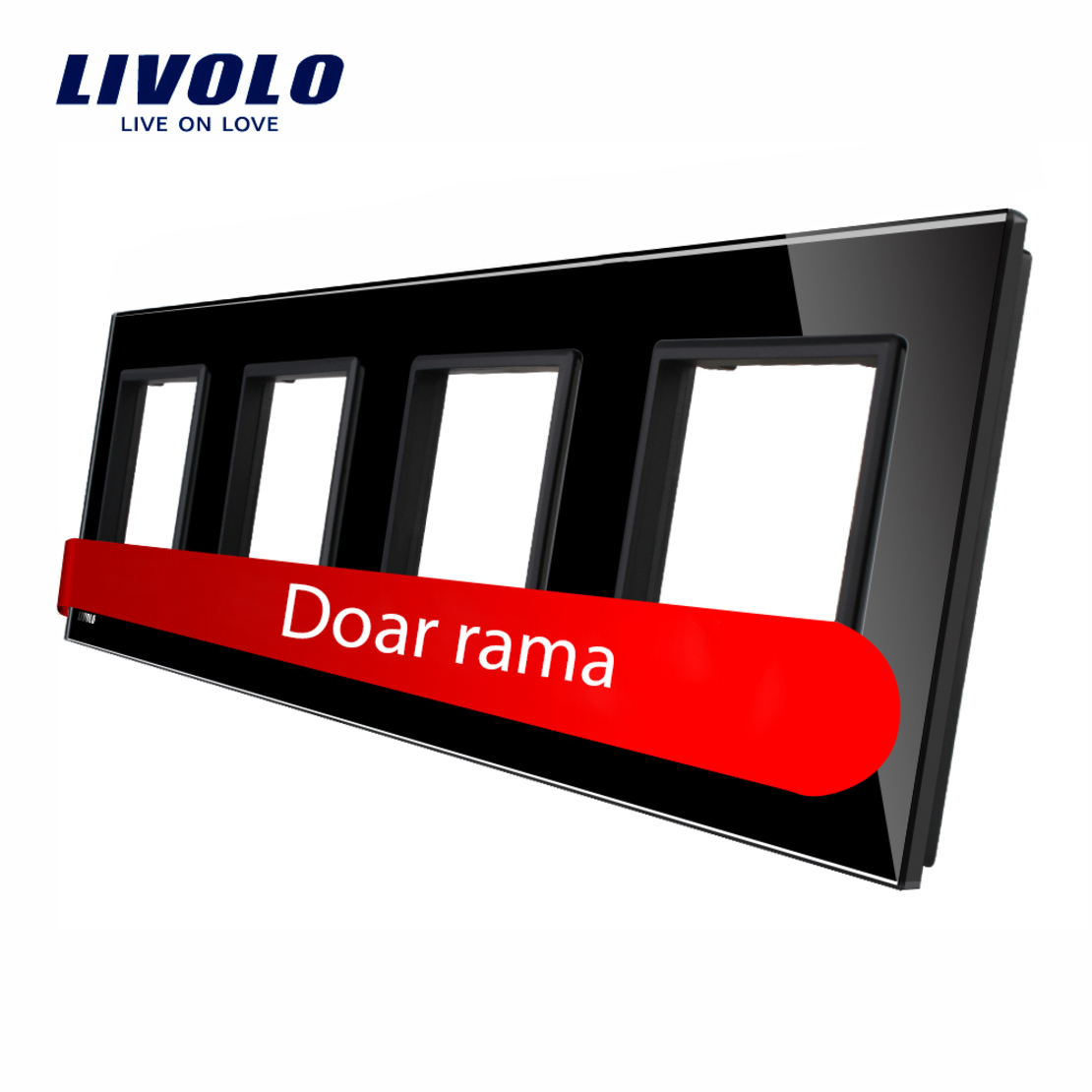 Rama priza cvadrupla Livolo din sticla, negru