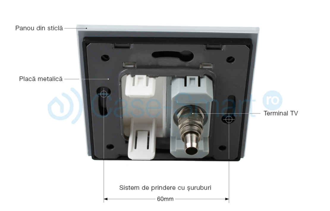 Priza simpla TV Livolo cu rama din sticla, negru