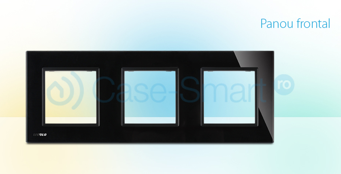 Rama priza tripla Livolo din sticla, negru