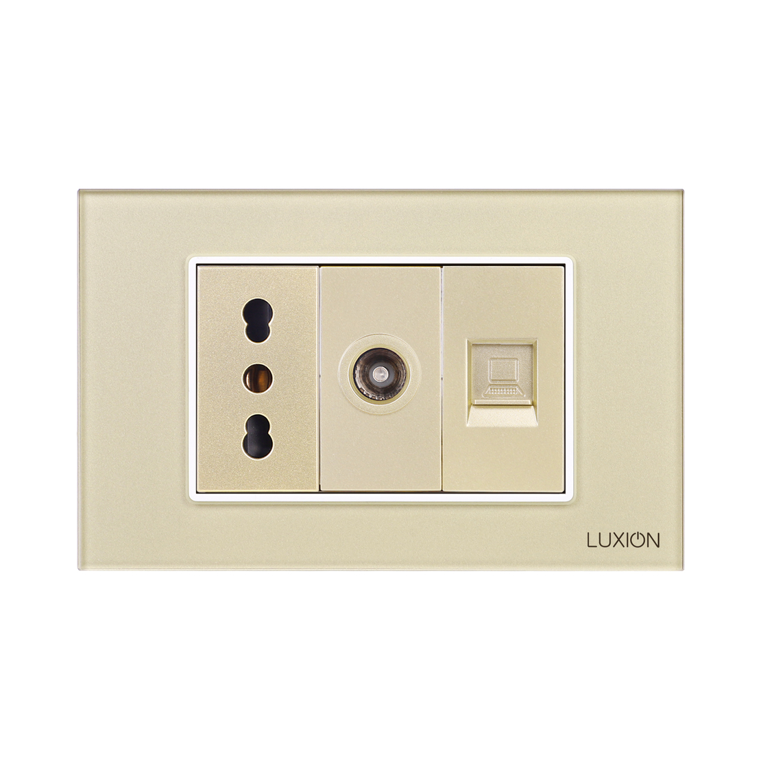 Priza Ingusta + TV + Internet cu Rama din Sticla LUXION, Standard Italian, 3M, auriu