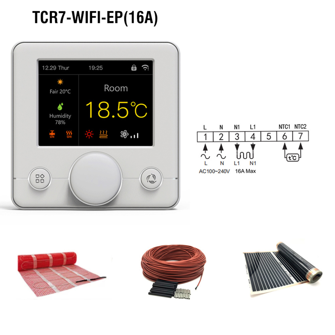 Termostat pentru incalzire electrica in pardoseala BeOk TCR7-WIFI-EP(16A)