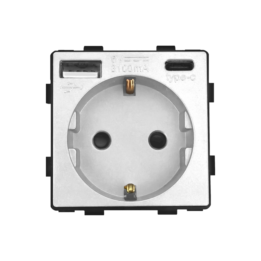 Modul Priza Simpla + USB-A + USB-C LUXION, alb