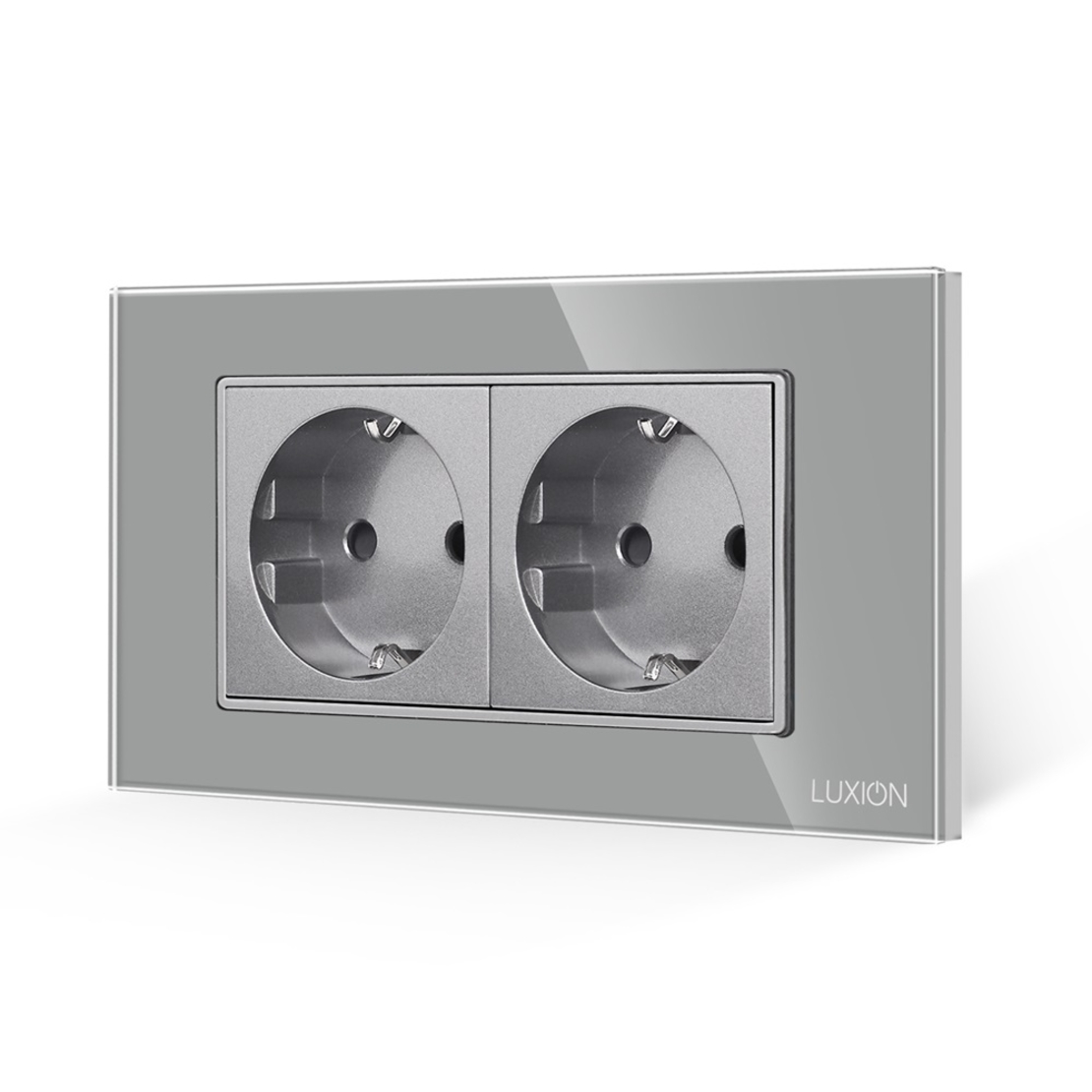 Priza Dubla cu Rama din Sticla LUXION, Standard Italian, 4M, gri
