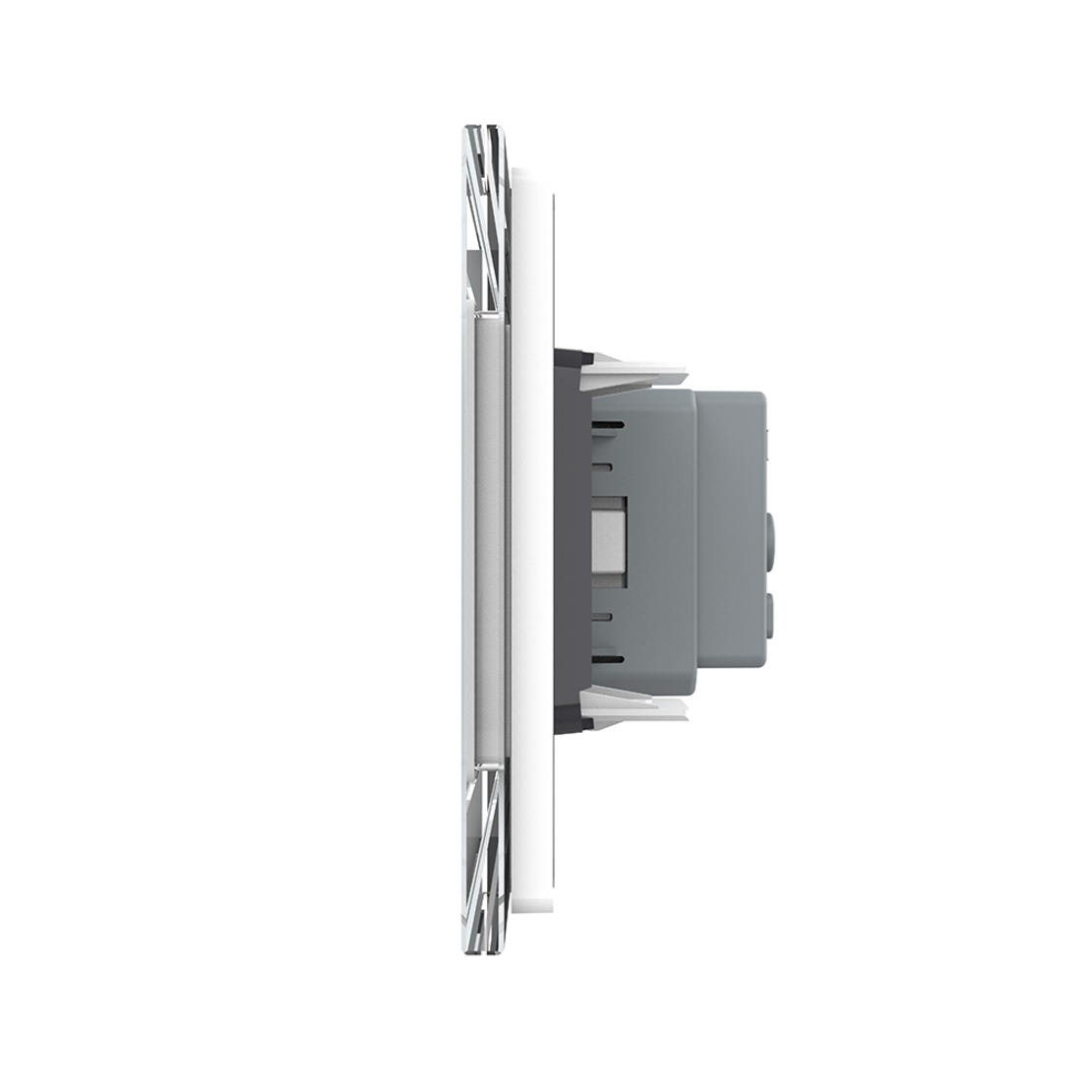 Priza tripla cu blank Livolo cu rama din sticla 6/7 module - standard Italian, alb