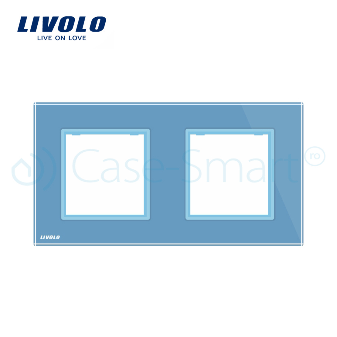 Rama priza dubla Livolo din sticla, albastru