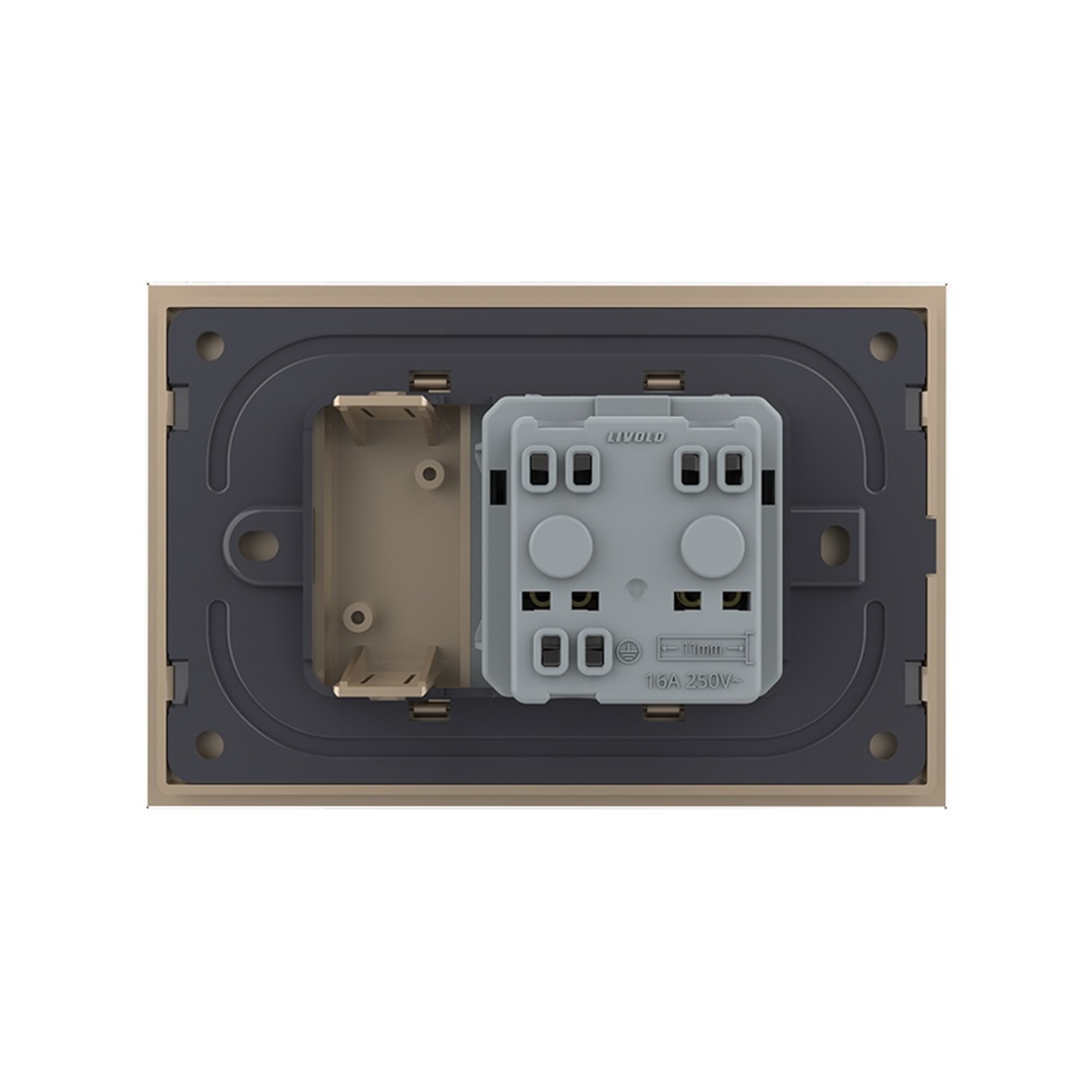 Priza simpla cu blank Livolo cu rama din sticla 3M, standard Italian, Serie noua, auriu