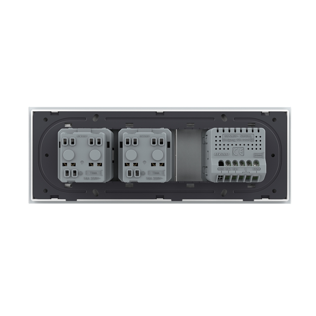 Intrerupator Dublu Cap Scara / Cruce + 2 Prize LIVOLO cu Rama Din Sticla, Standard Italian, 6M, alb