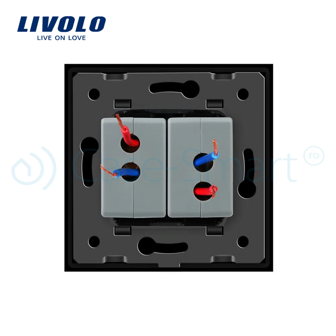 Priza dubla USB Livolo cu rama din sticla, negru