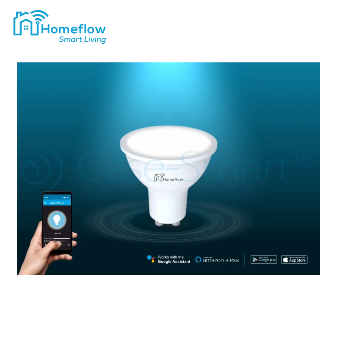 Bec inteligent LED Wireless Homeflow B-5002, GU10, 5W (35W), 300lm, dimabil, lumina calda/ rece, Control de pe telefonul mobil