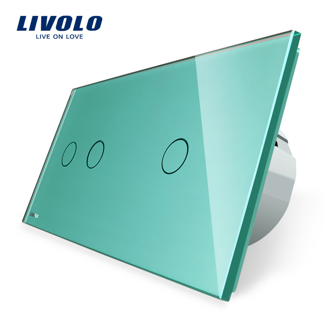 Intrerupator dublu + simplu cu touch Livolo din sticla, verde