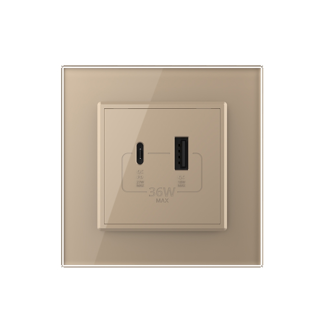 Priza USB-A + USB-C cu Rama Din Sticla LIVOLO - Serie Noua, auriu