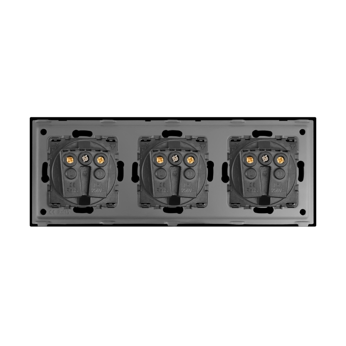 Priza Tripla cu Rama din Sticla LUXION, negru