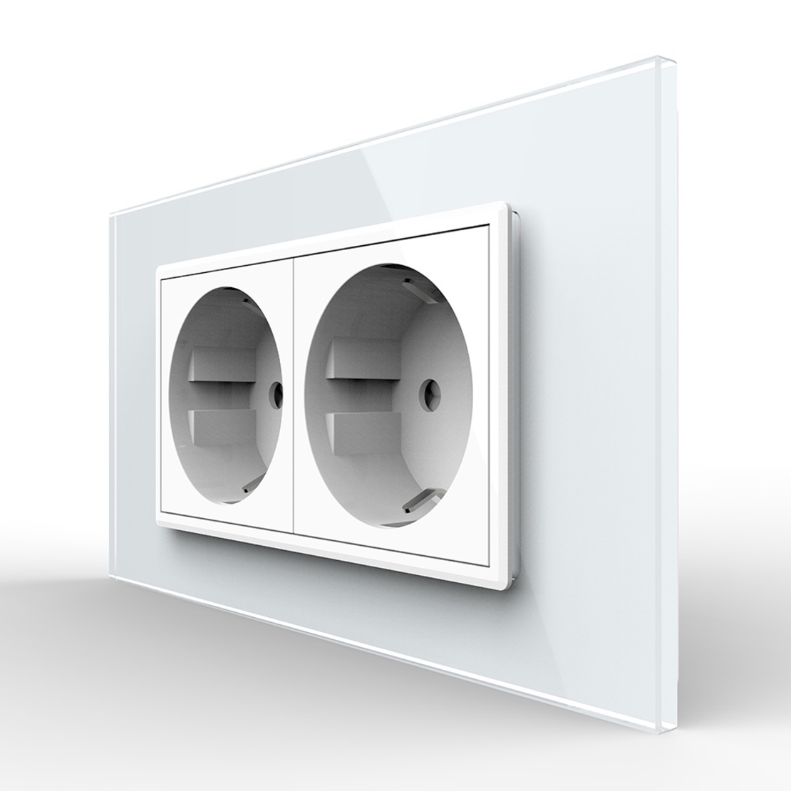 Priza dubla Livolo cu rama din sticla 4M, standard Italian, Serie noua, alb