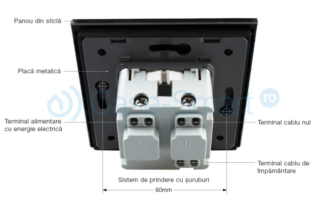 Priza simpla Livolo cu rama din sticla, negru