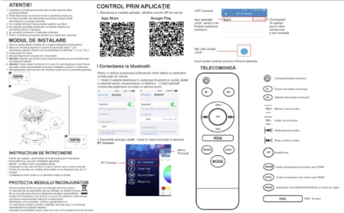 Plafoniera LED SMART cu muzica, Ø390, 30W, RGB+W