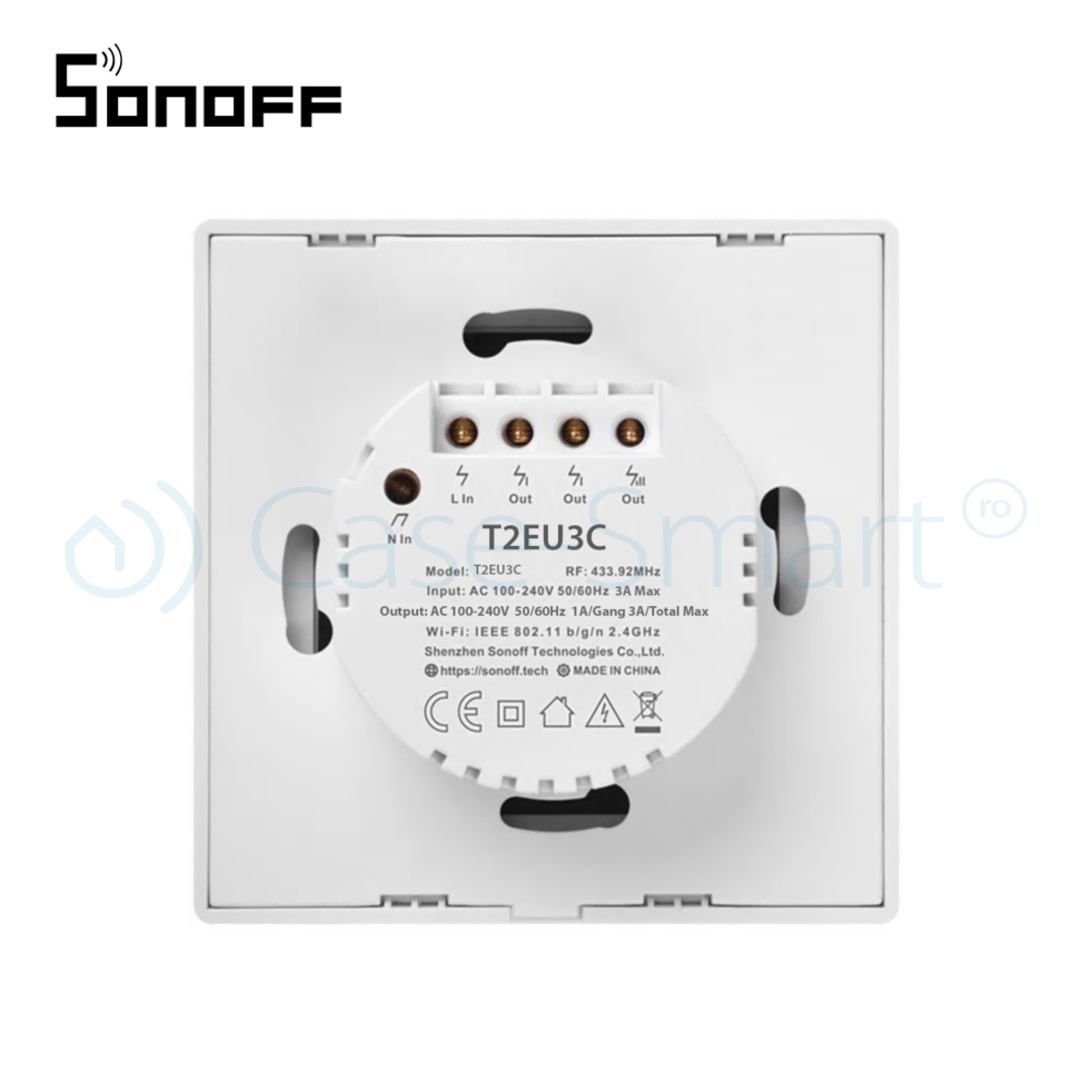 Intrerupator triplu cu touch Sonoff T2EU3C, Wi-Fi + RF, Control de pe telefonul mobil
