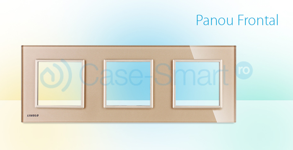 Rama priza tripla Livolo din sticla, auriu