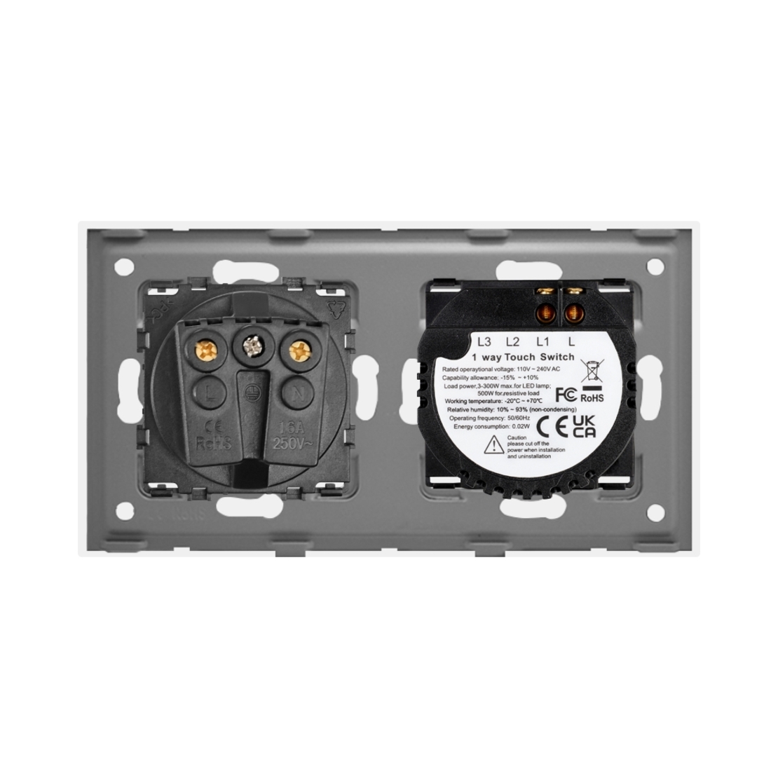 Intrerupator Simplu + Priza cu Rama din Sticla LUXION, auriu