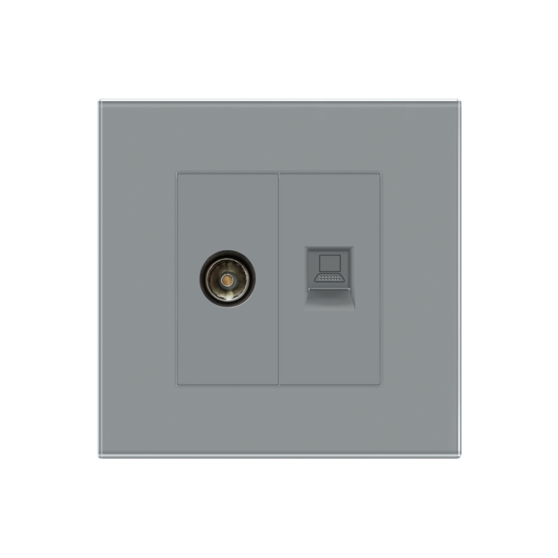 Priza TV + Internet cu Rama din Sticla LUXION, gri