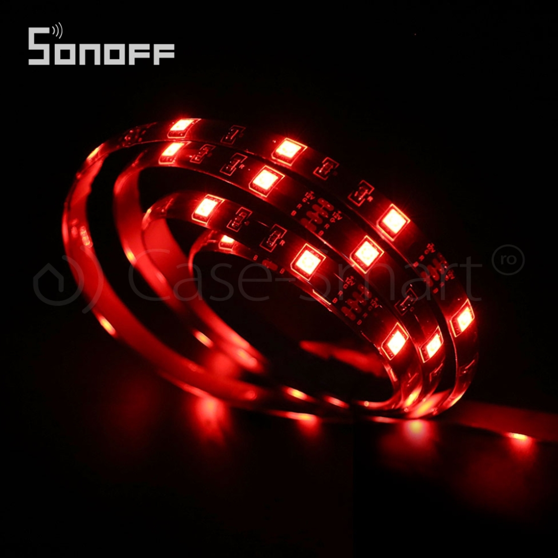 Banda inteligenta Wireless Light Strip LED RGB Sonoff L1, Lungime 2 m, Telecomanda inclusa, Control vocal, Control de pe telefonul mobil