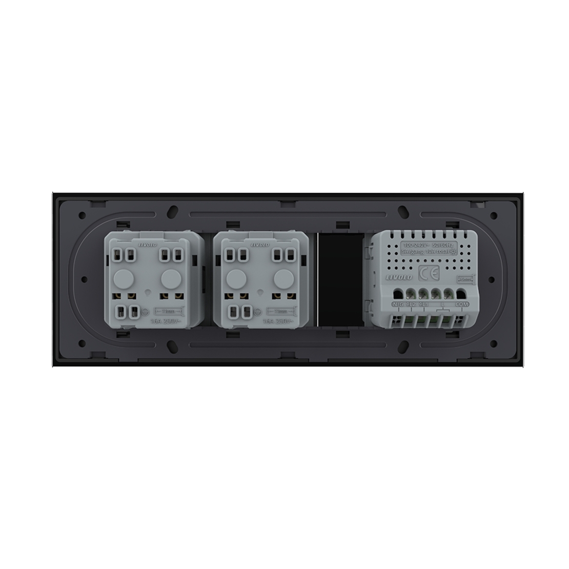 Intrerupator Dublu + 2 Prize LIVOLO cu Rama Din Sticla, Standard Italian, 6M, negru