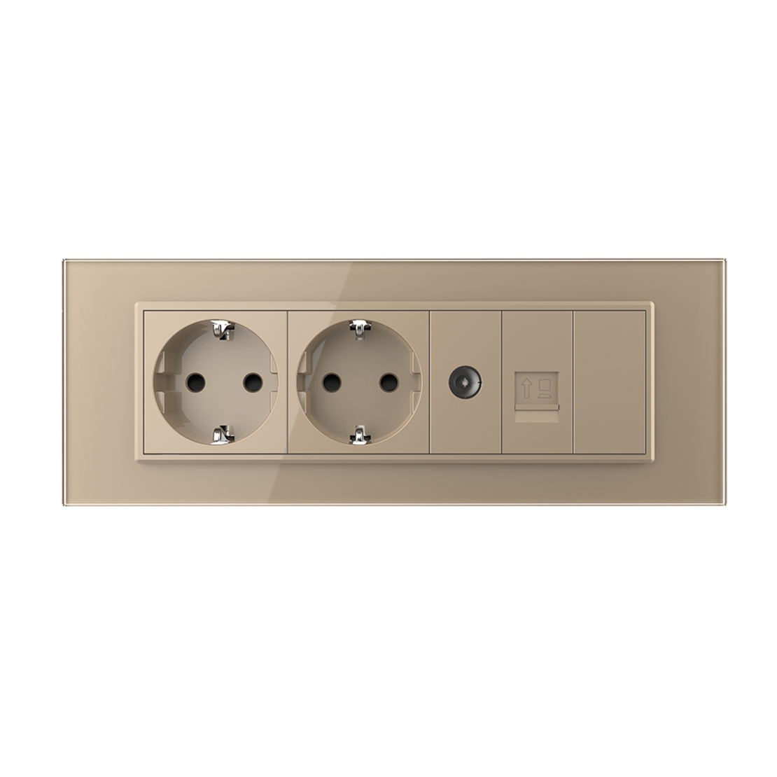 Priza Tripla cu Blank Livolo cu Rama din Sticla 2 Prize Schuko+TV/internet, Standard Italian - Serie Noua, auriu