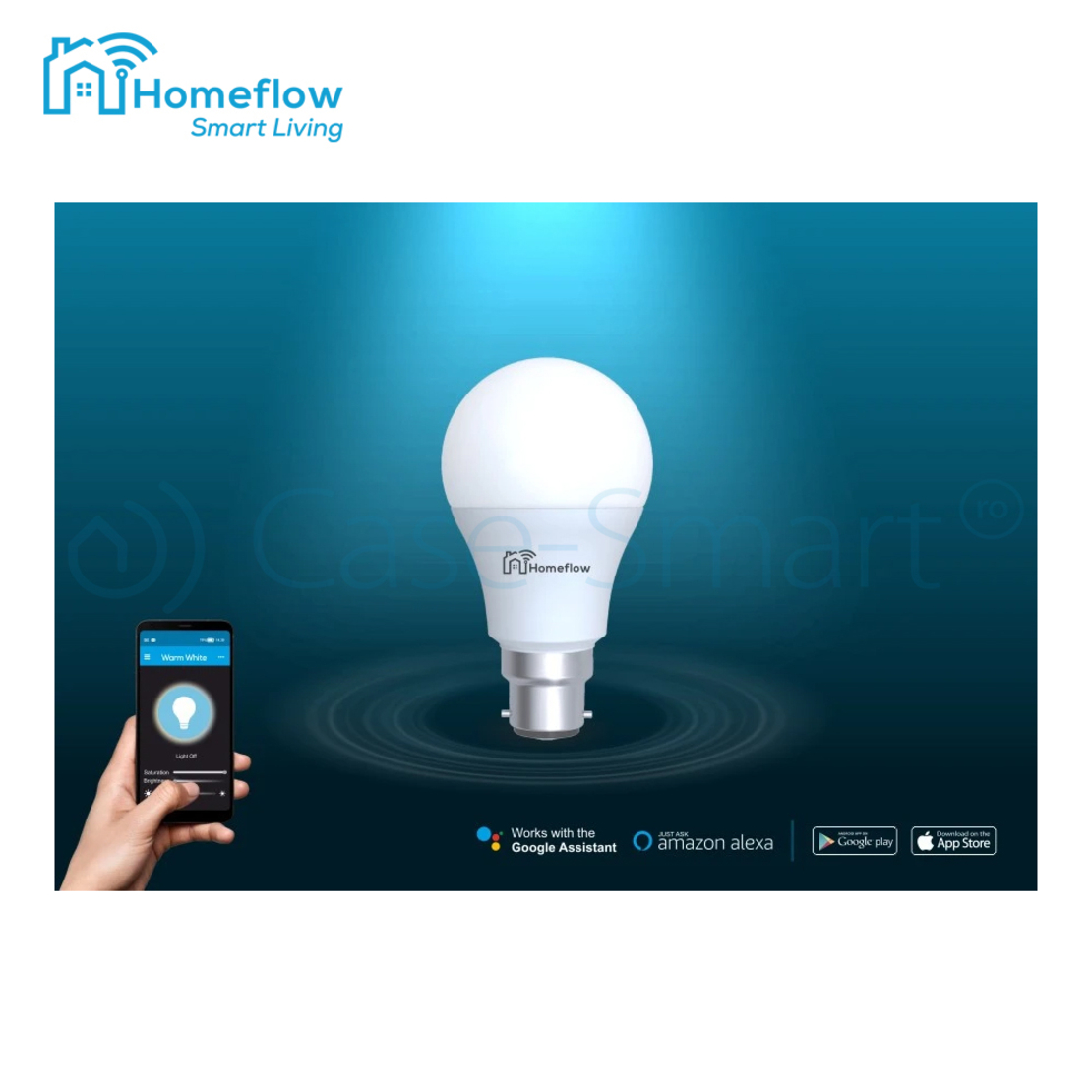 Bec inteligent LED Wireless Homeflow B-5005, B22, 9W (60W), 806lm, dimabil, lumina calda/ rece, Control de pe telefonul mobil