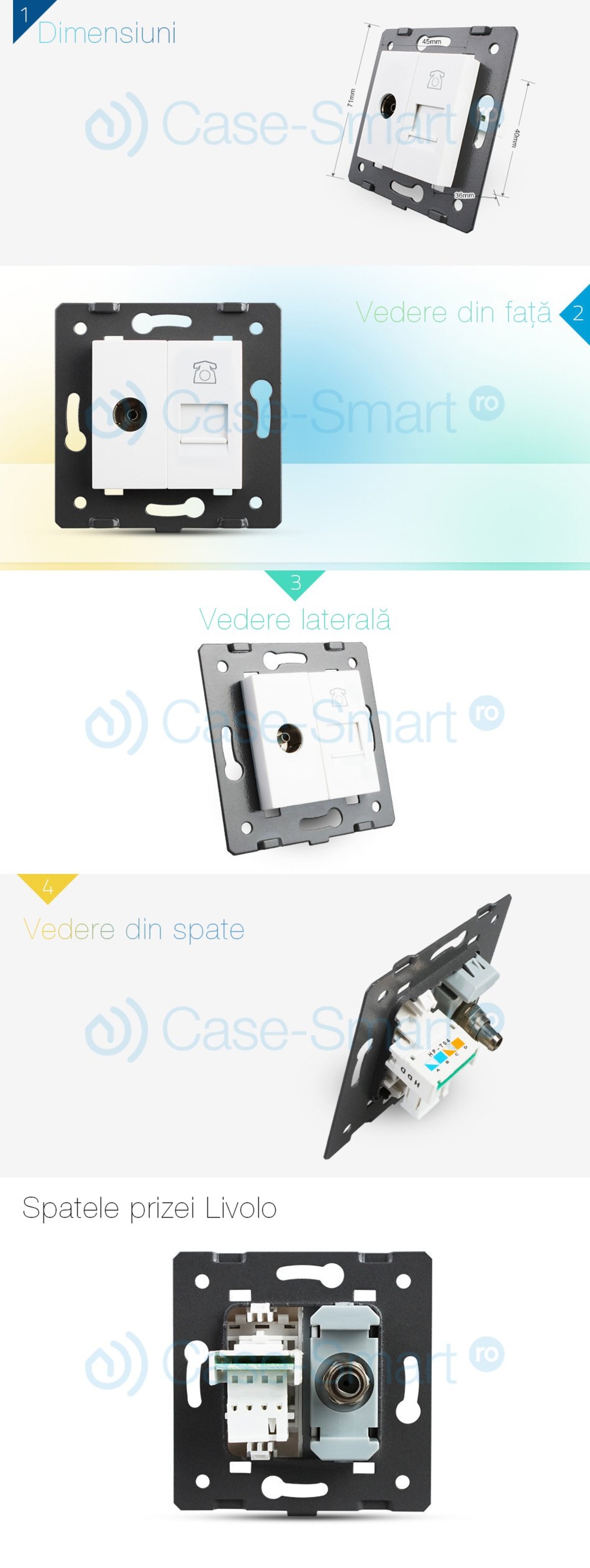 Priza dubla TV + telefon Livolo, alb