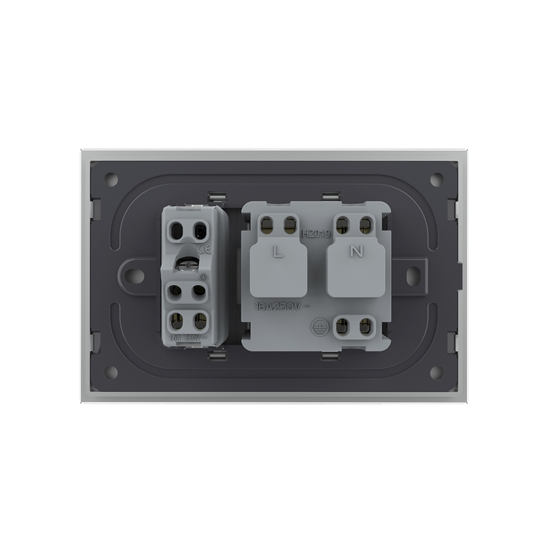 Priza dubla italiana Livolo cu rama din sticla - standard italian, gri