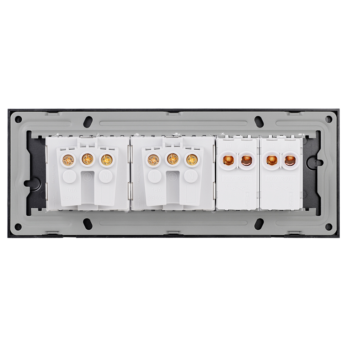 Intrerupator Dublu + 2 Prize cu Rama din Sticla LUXION, Standard Italian, 6M, negru