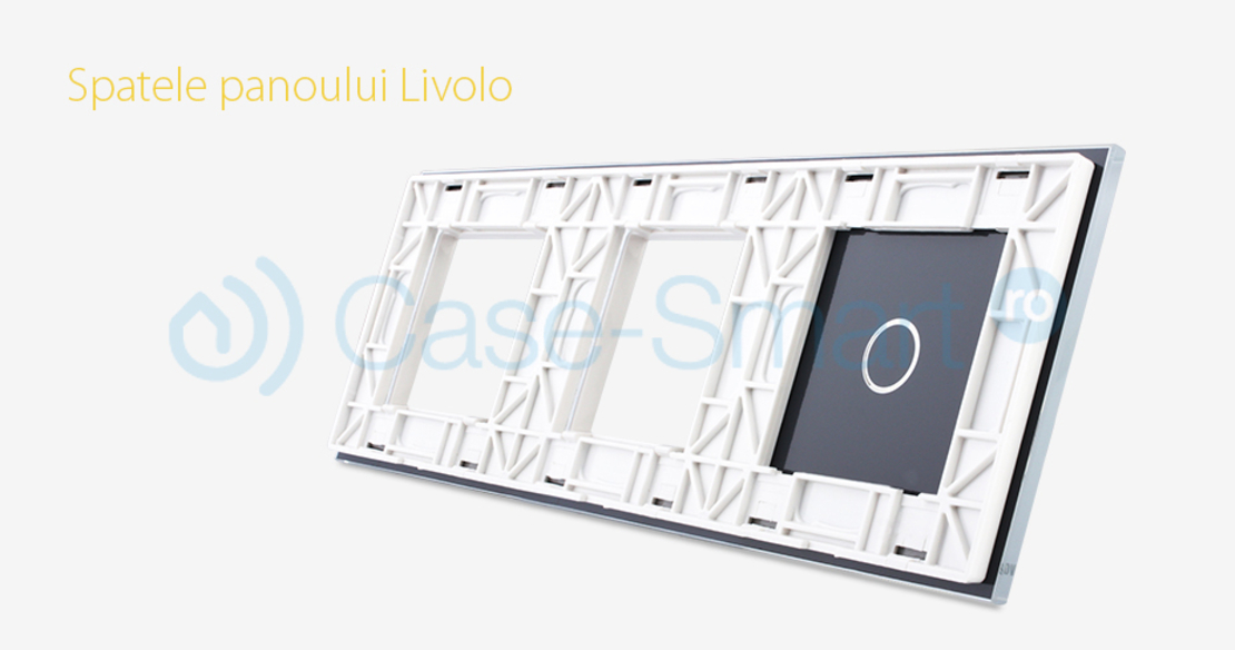 Panou intrerupator dublu cu touch si 2 prize Livolo din sticla, alb