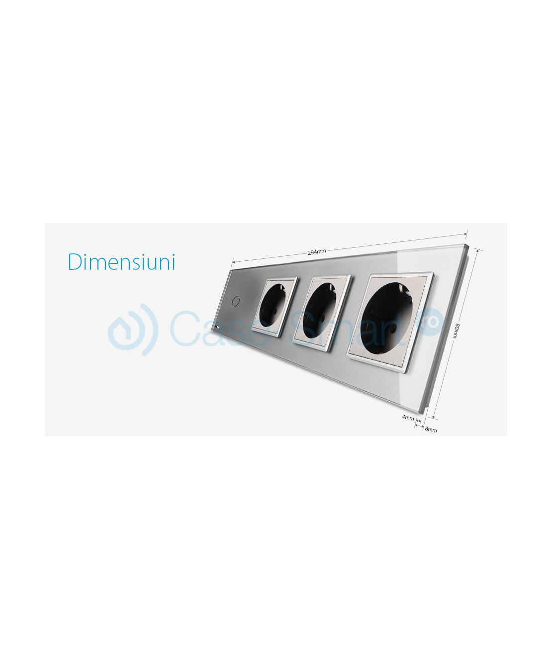 Intrerupator simplu + Priza tripla LIVOLO cu touch din sticla, gri