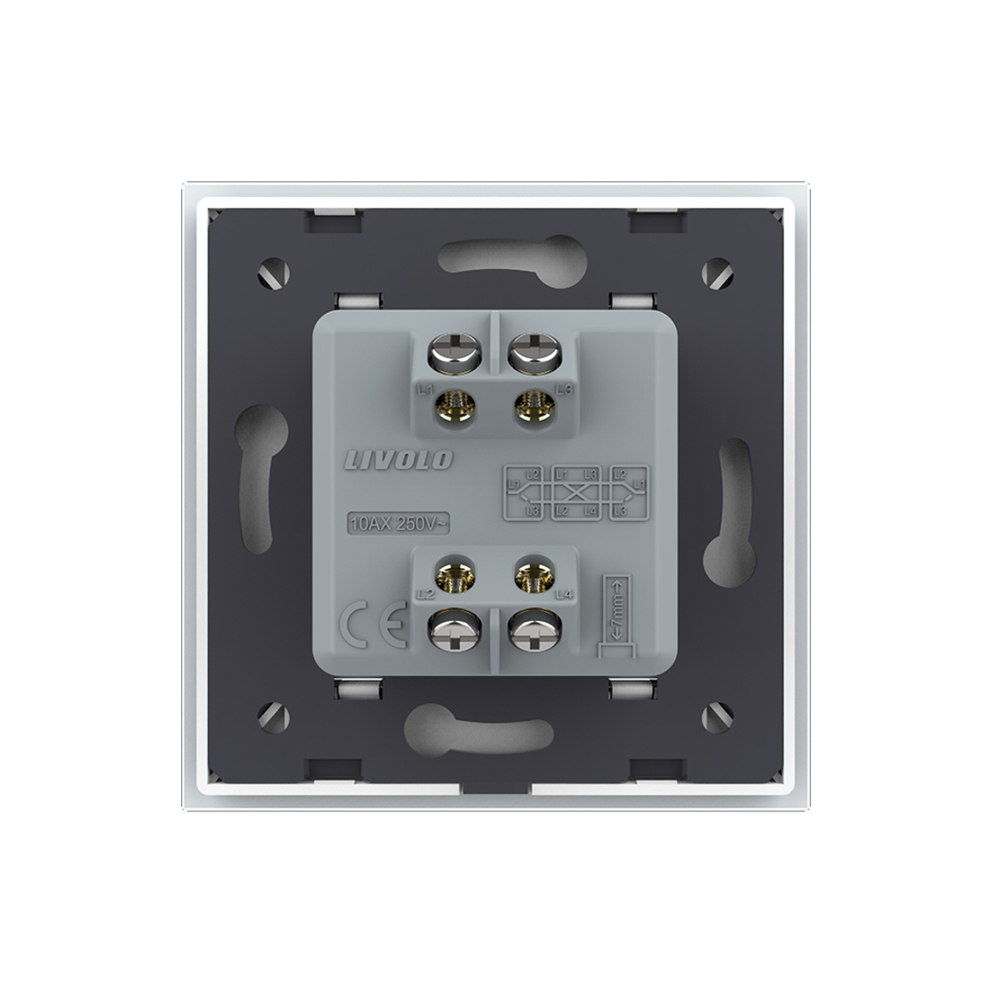 Intrerupator Simplu Mecanic Cap Cruce, 2 Module LIVOLO cu Rama din Sticla - Serie Noua, alb