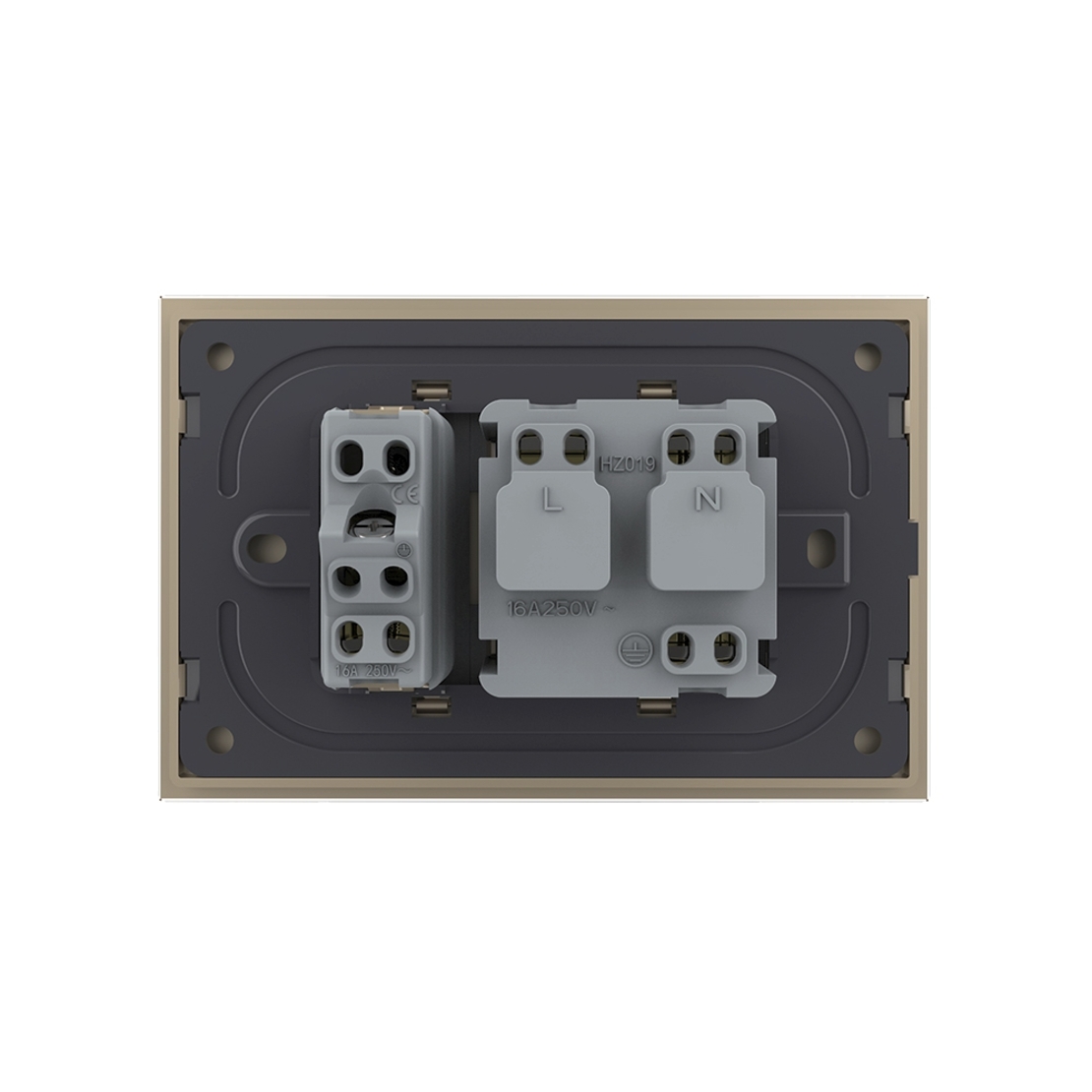 Priza dubla italiana Livolo cu rama din sticla - standard italian, auriu