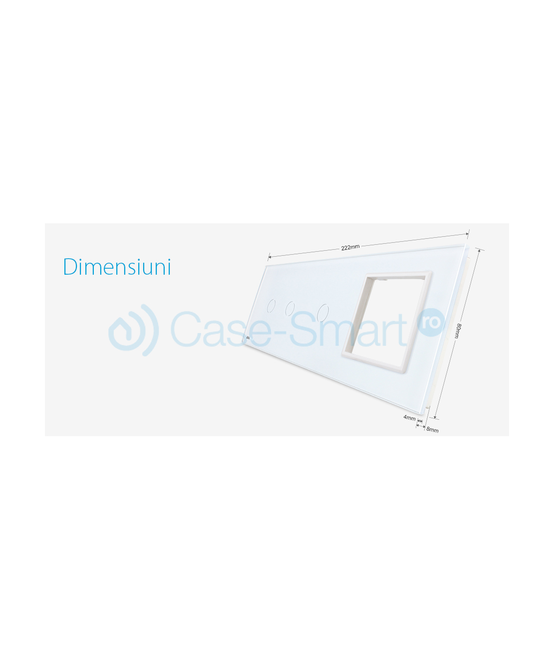 Panou intrerupator dublu+simplu+ priza Livolo din sticla, alb