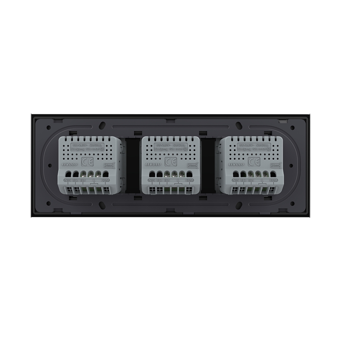 Intrerupator Simplu + Simplu + Simplu cu Touch LIVOLO cu Rama Din Sticla, Standard Italian, 6M, negru
