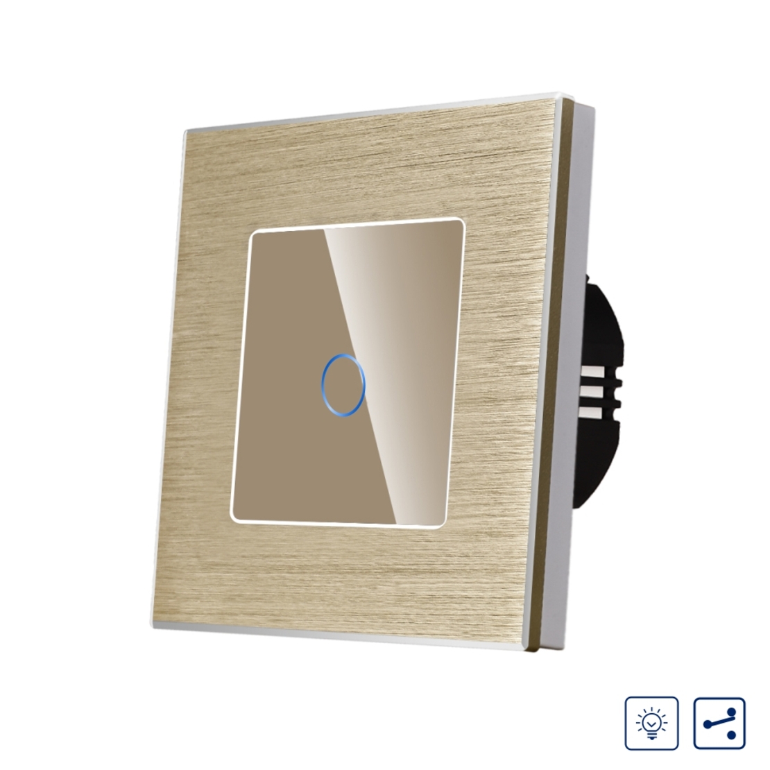 Intrerupator Simplu cu Variator Cap Scara / Cruce cu Touch si Rama din Aluminiu LUXION, auriu