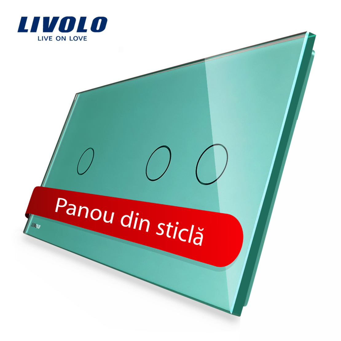Panou intrerupator simplu+dublu cu touch Livolo din sticla, verde