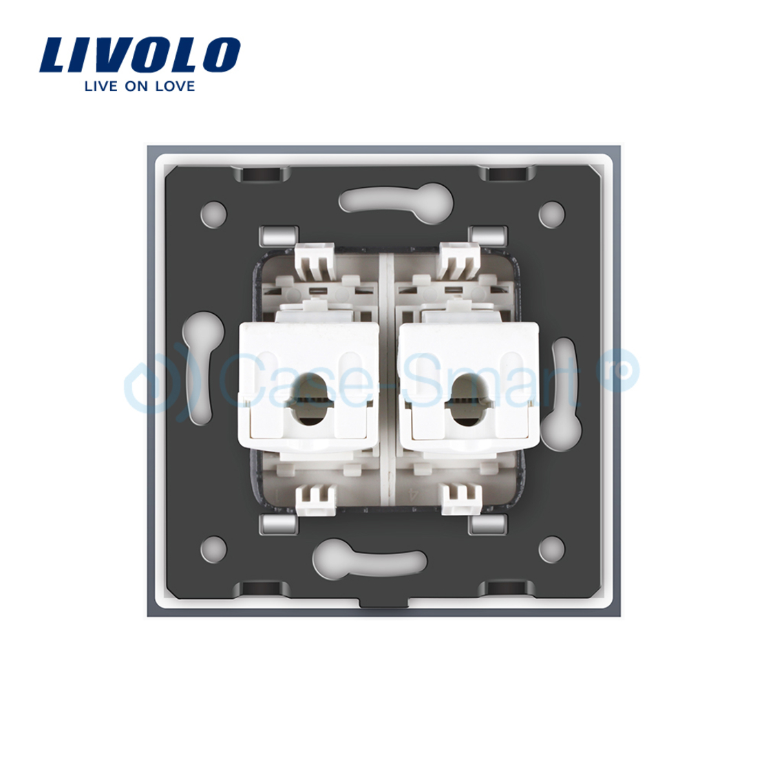 Priza dubla internet Livolo cu rama din sticla, alb