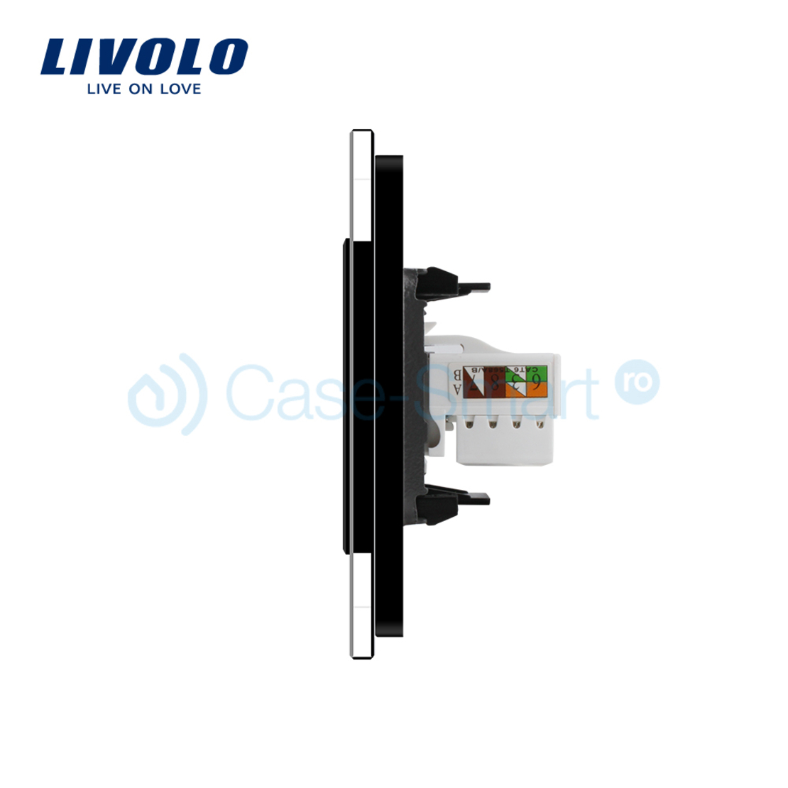 Priza internet Livolo cu rama din sticla, negru