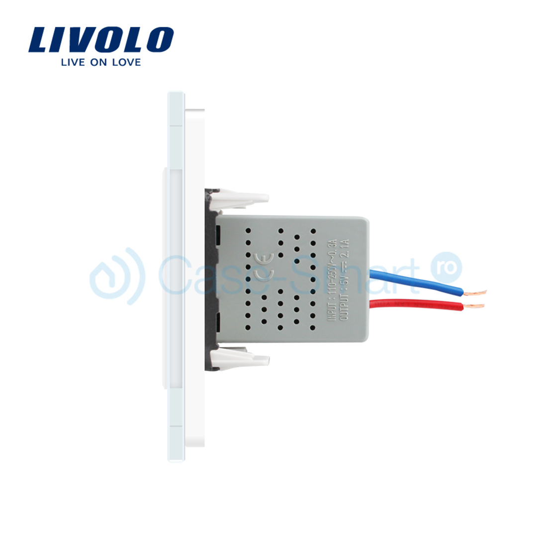 Priza USB Livolo cu rama din sticla, alb