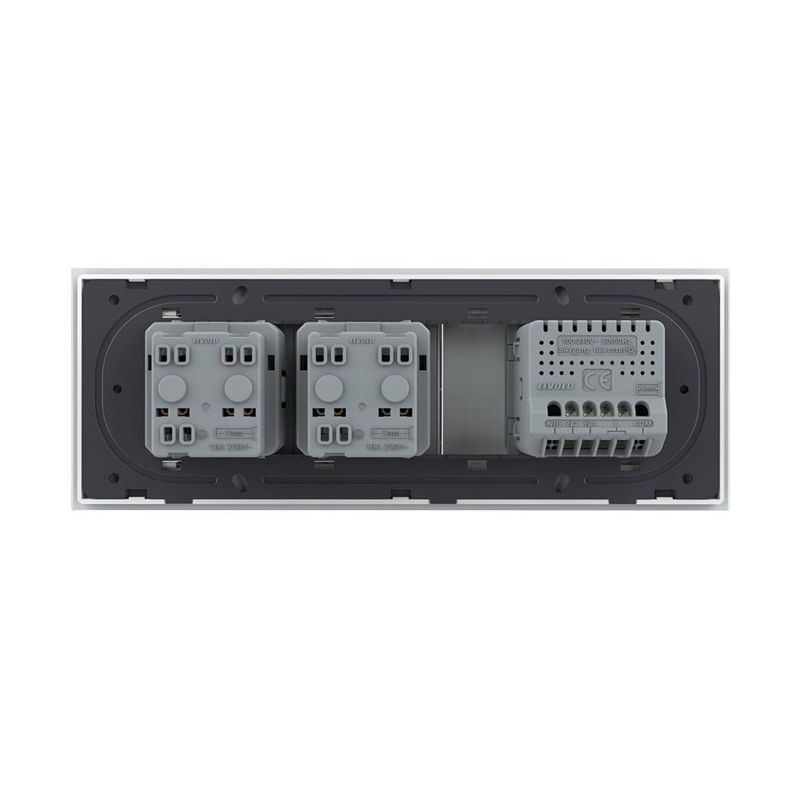 Intrerupator Dublu + 2 Prize LIVOLO cu Rama Din Sticla, Standard Italian, 6M, alb