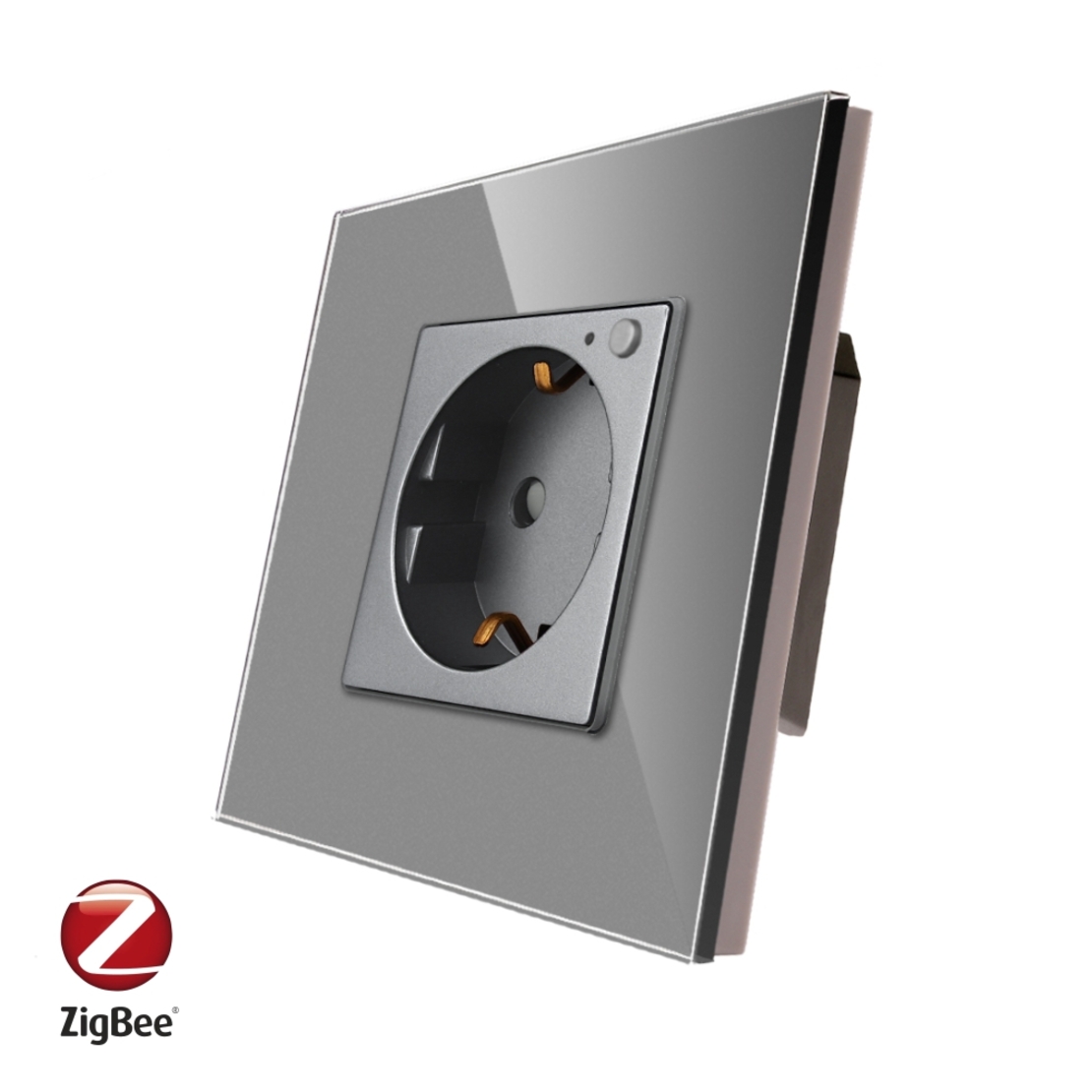 Priza inteligenta pentru perete LUXION Zigbee cu rama din sticla, gri