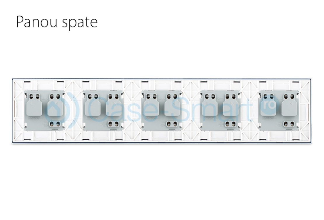 Priza cvintupla Livolo cu rama din sticla, alb