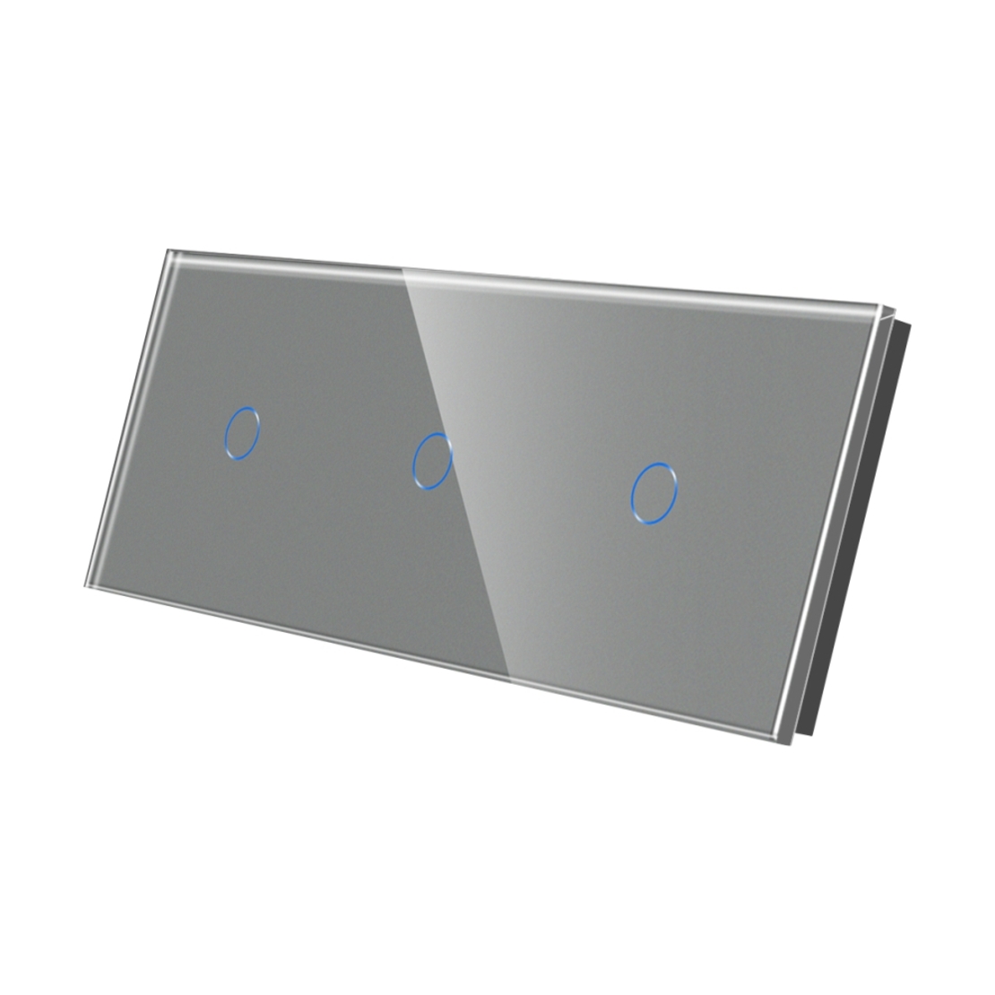 Panou Intrerupator Simplu + Simplu + Simplu cu Touch Din Sticla LUXION, gri
