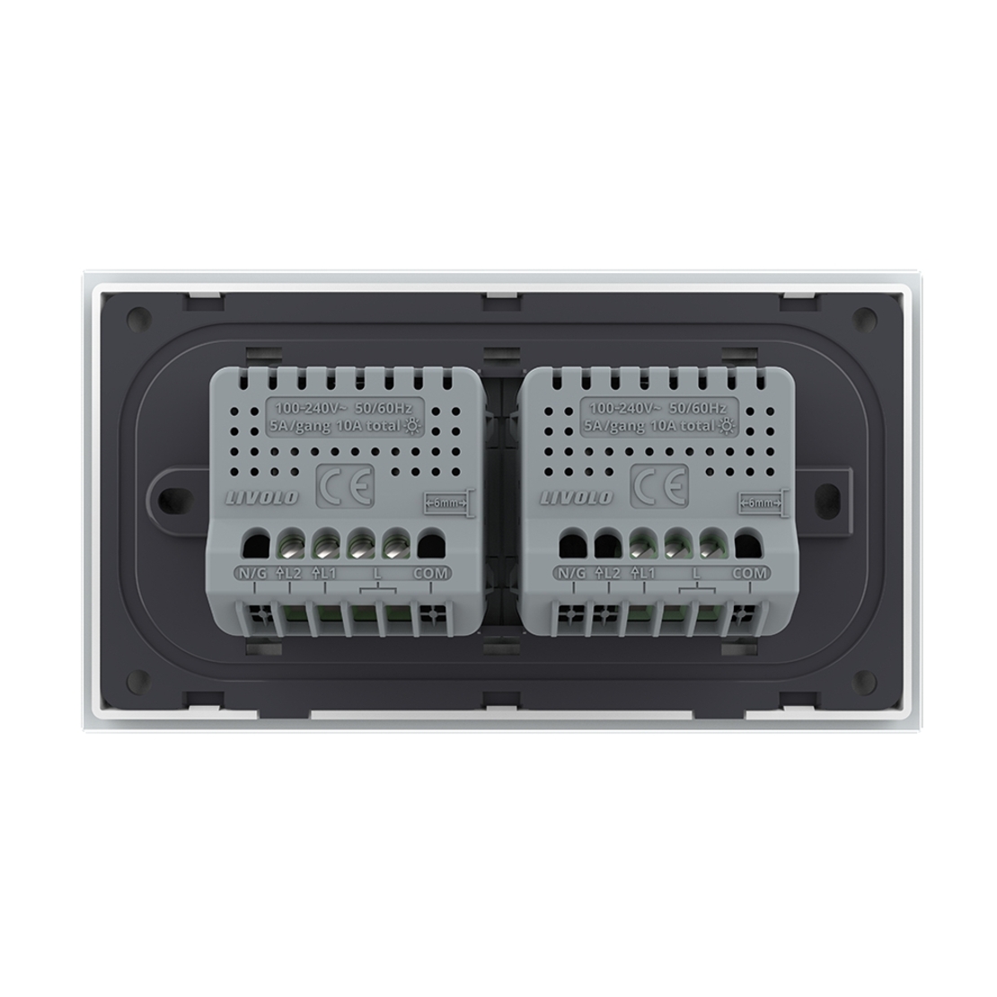 Intrerupator Simplu + Dublu cu Touch LIVOLO cu Rama Din Sticla, Standard Italian, 4M, alb