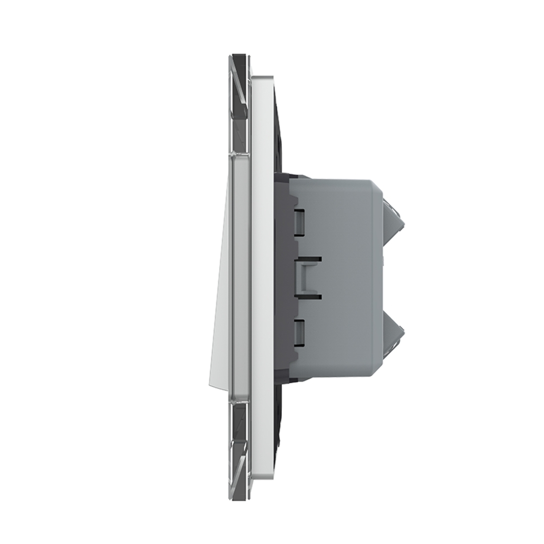 Intrerupator Simplu Mecanic Cap Cruce, 2 Module LIVOLO cu Rama din Sticla - Serie Noua, gri