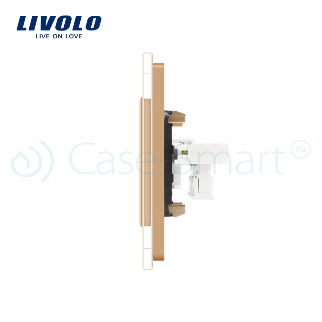 Priza dubla Telefon Livolo cu rama din sticla, auriu