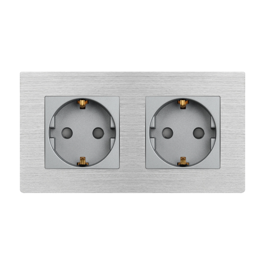 Priza Dubla LUXION cu rama din aluminiu, gri