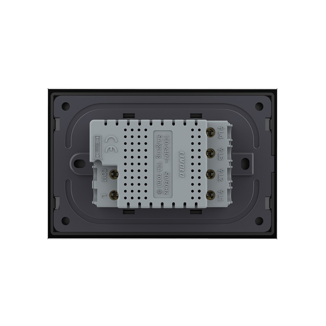 Intrerupator cvadruplu cap scara / cruce cu touch Livolo din sticla, standard Italian - Serie noua, negru